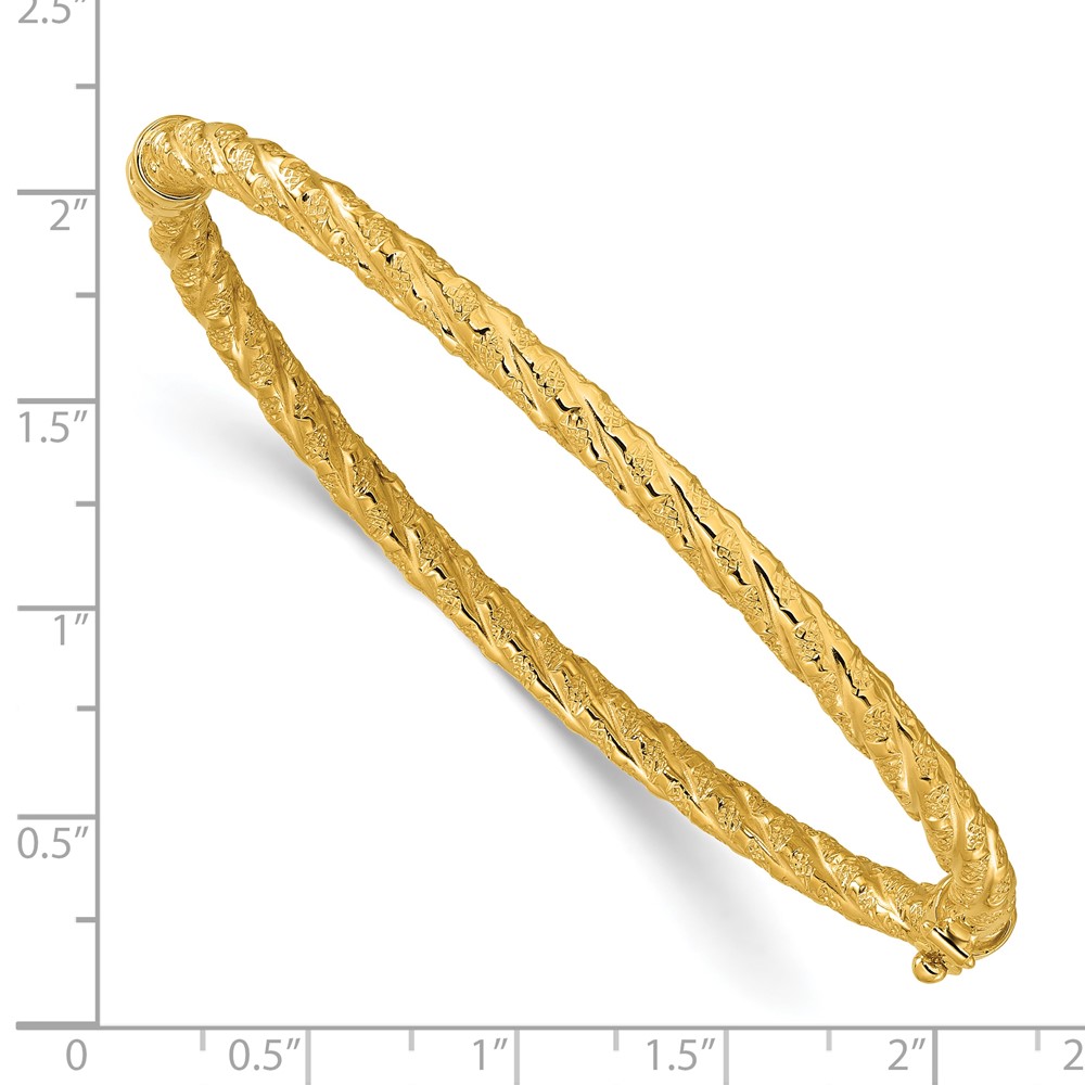 14k Polished and Textured Twisted Hinged Bangle - 2