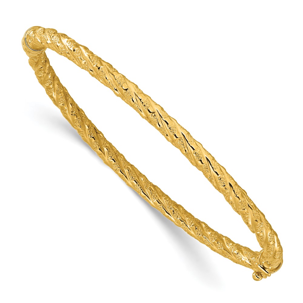 14k Polished and Textured Twisted Hinged Bangle - 0