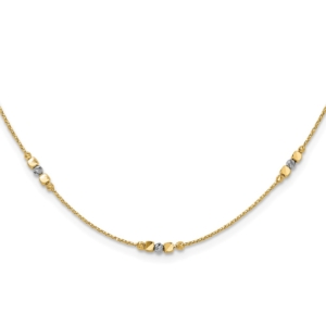14K Two-tone Pol/Texture/Dia-cut Beads w/2in ext. Necklace - 0