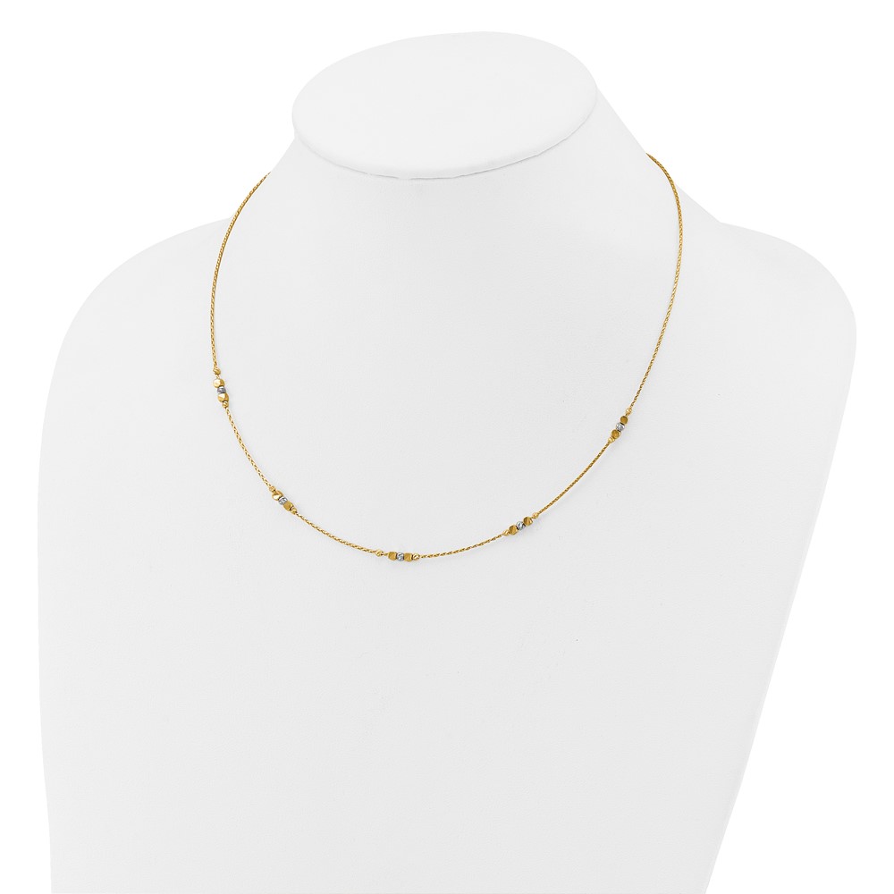 14K Two-tone Pol/Texture/Dia-cut Beads w/2in ext. Necklace - 1
