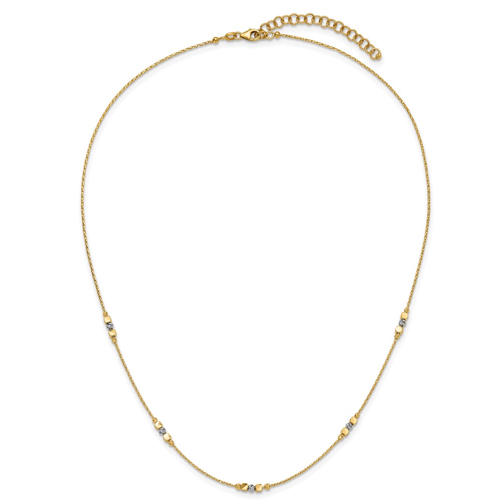 14K Two-tone Pol/Texture/Dia-cut Beads w/2in ext. Necklace - 2