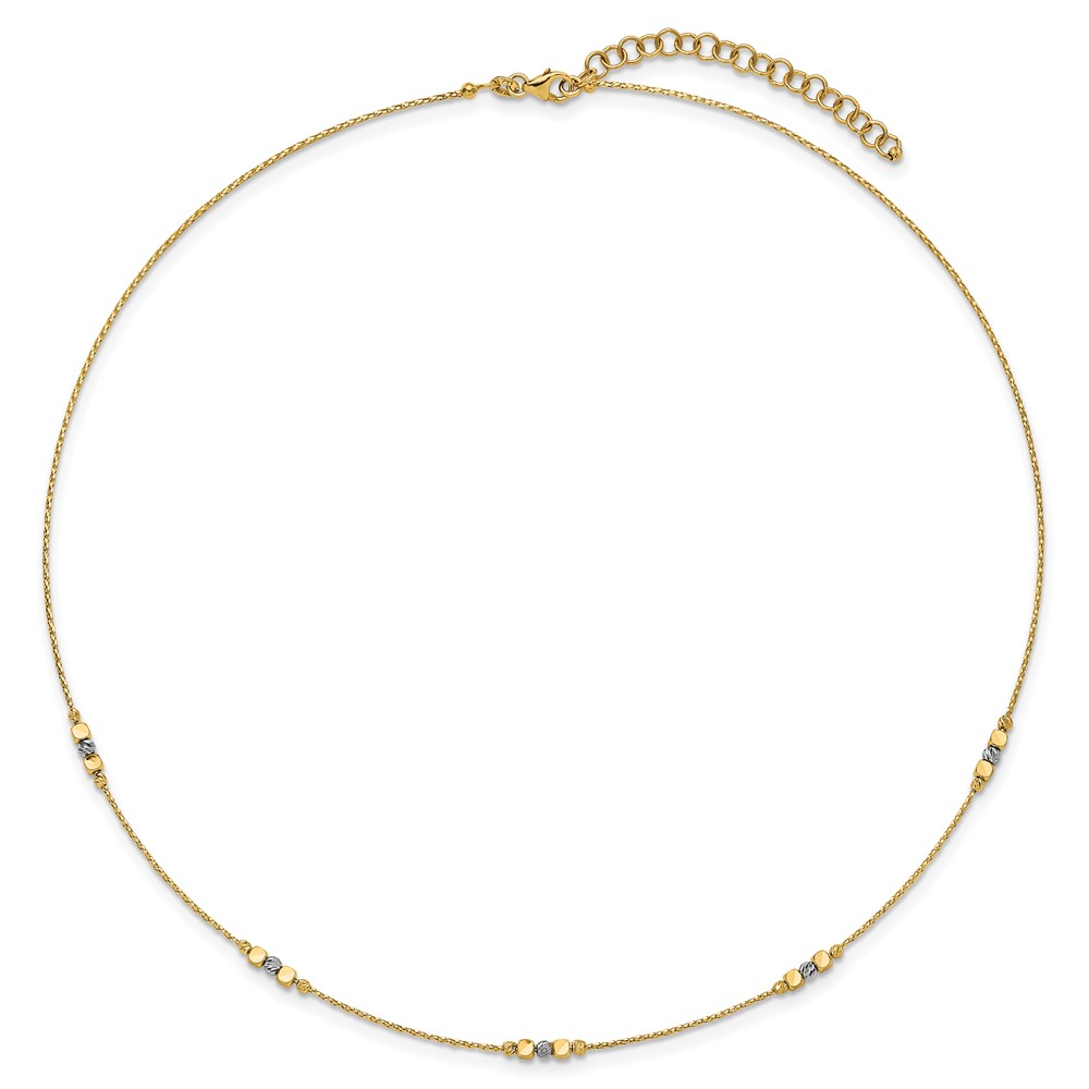 14K Two-tone Pol/Texture/Dia-cut Beads w/2in ext. Necklace - 3