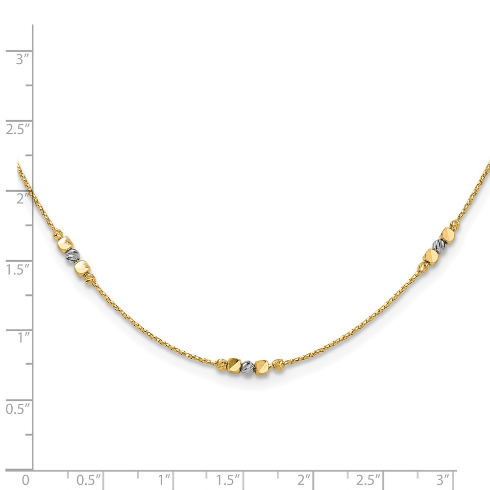 14K Two-tone Pol/Texture/Dia-cut Beads w/2in ext. Necklace - 4
