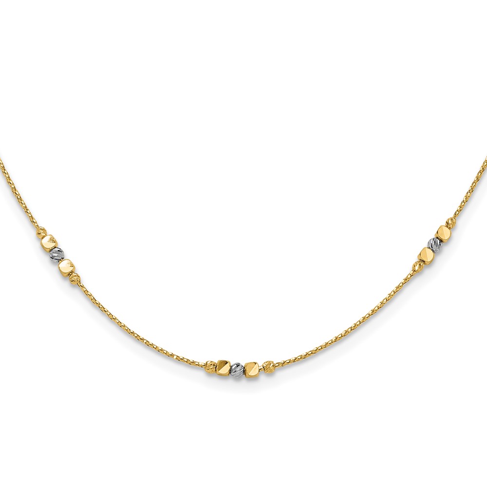 14K Two-tone Pol/Texture/Dia-cut Beads w/2in ext. Necklace - 0