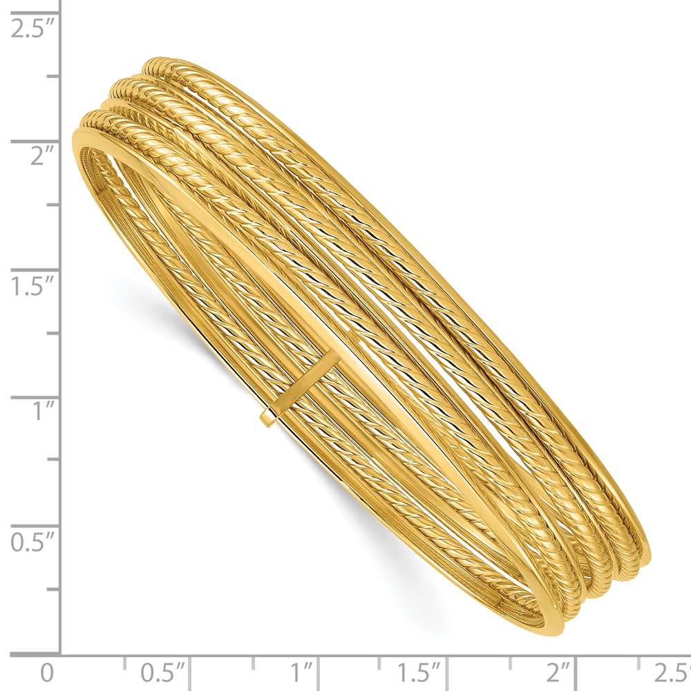 14K Polished and Twisted 7-Layer Slip-on Bangle - 2