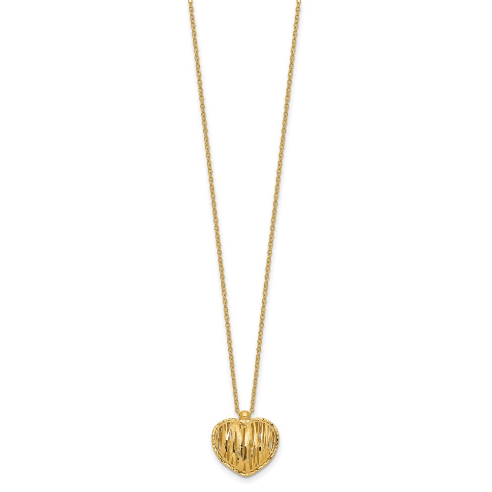 14K Polished / Dia-cut Puffed Heart w/2in ext. Necklace - 1 14K Polished / Dia-cut Puffed Heart w/2in ext. Necklace - 1