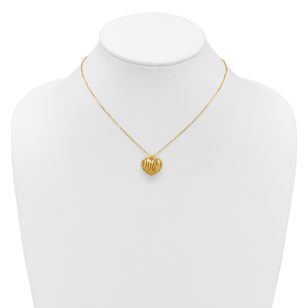 14K Polished / Dia-cut Puffed Heart w/2in ext. Necklace - 2 14K Polished / Dia-cut Puffed Heart w/2in ext. Necklace - 2