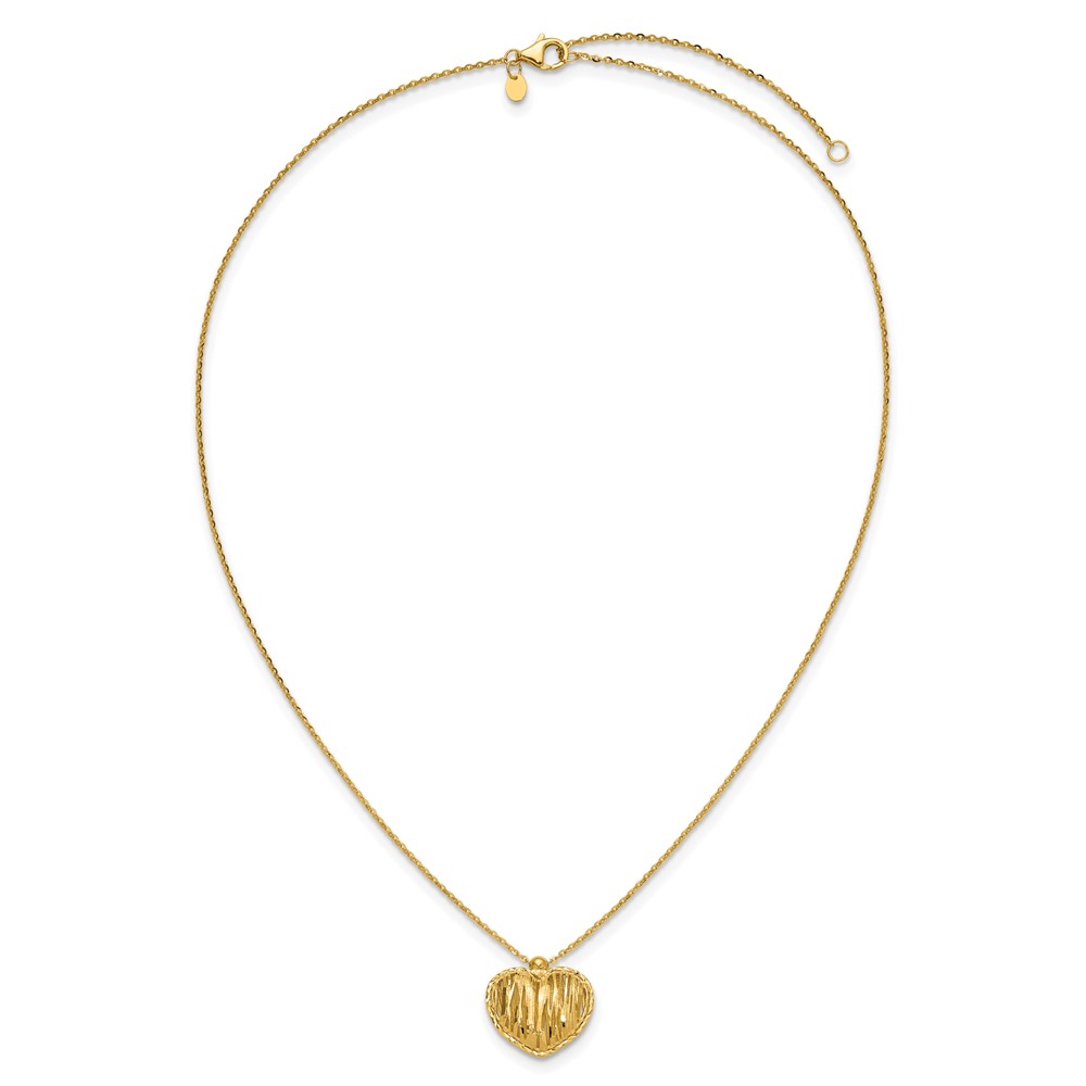 14K Polished / Dia-cut Puffed Heart w/2in ext. Necklace - 3 14K Polished / Dia-cut Puffed Heart w/2in ext. Necklace - 3