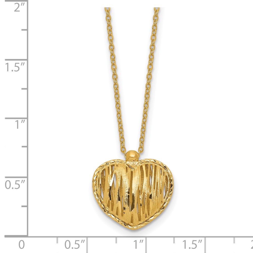 14K Polished / Dia-cut Puffed Heart w/2in ext. Necklace - 4 14K Polished / Dia-cut Puffed Heart w/2in ext. Necklace - 4