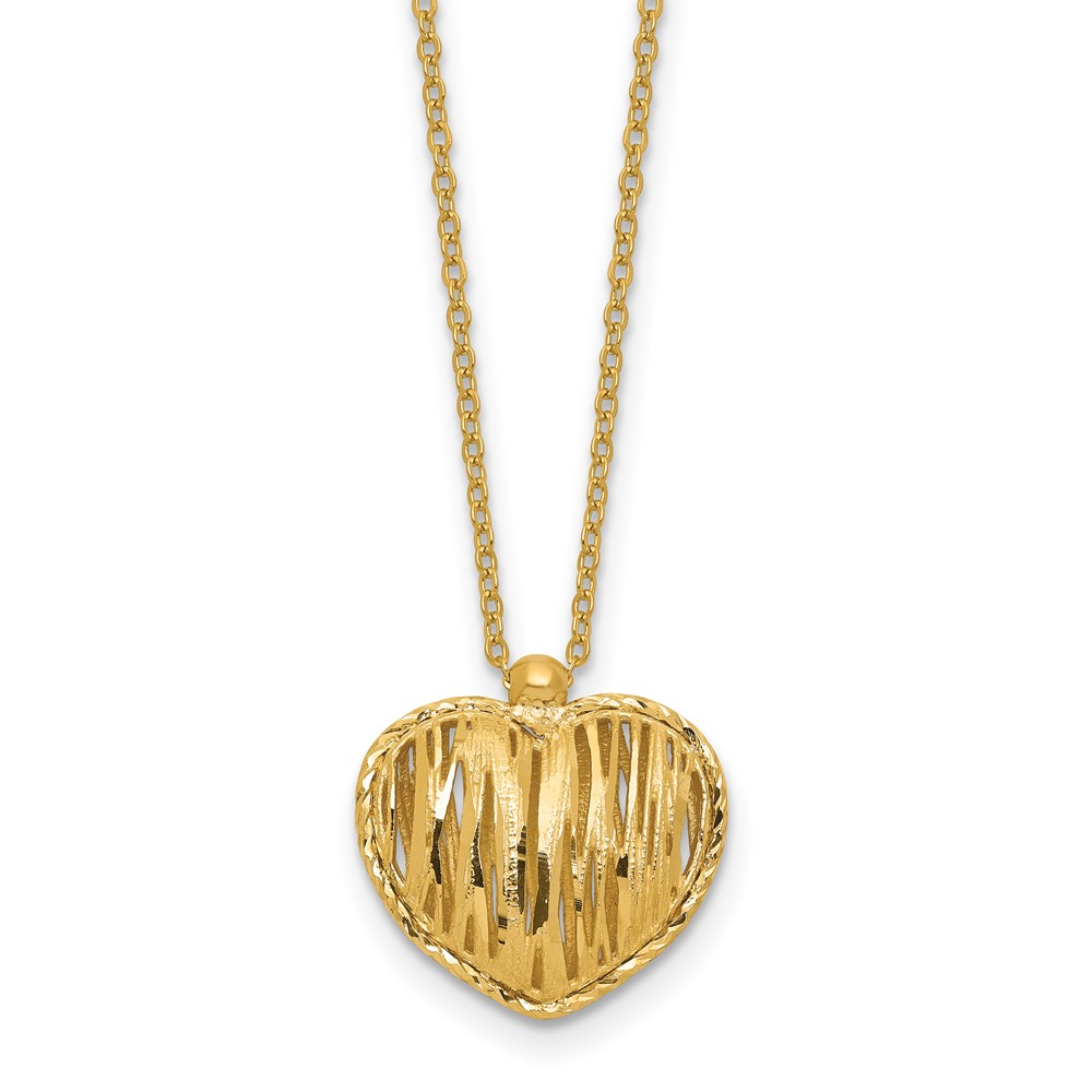 14K Polished / Dia-cut Puffed Heart w/2in ext. Necklace - 0 14K Polished / Dia-cut Puffed Heart w/2in ext. Necklace - 0
