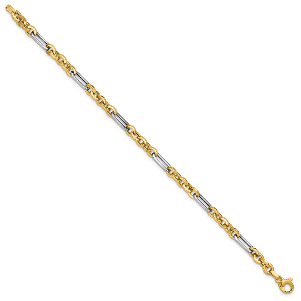 14K w/White Rhodium Polished Cable and Paperclip Link Bracelet - 1