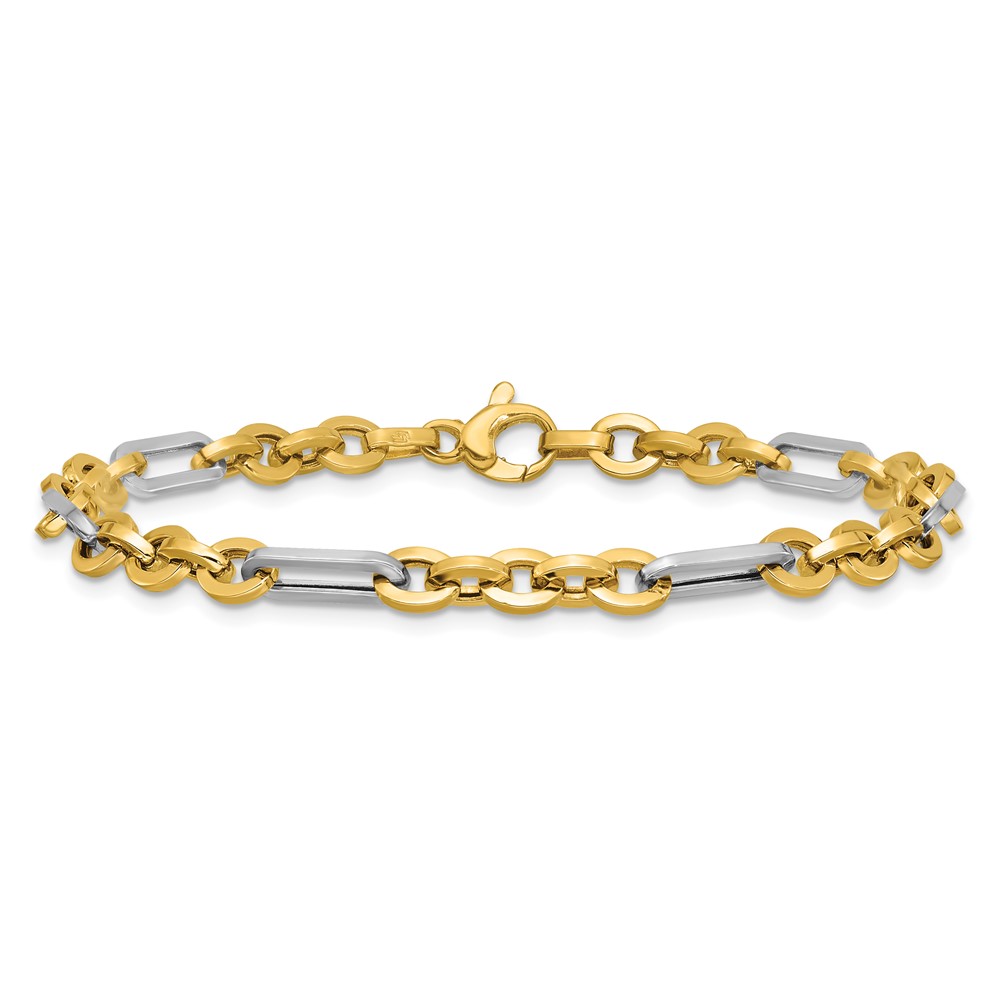14K w/White Rhodium Polished Cable and Paperclip Link Bracelet - 2