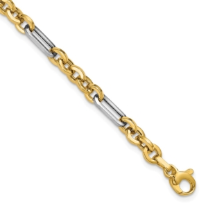 14K w/White Rhodium Polished Cable and Paperclip Link Bracelet - 0