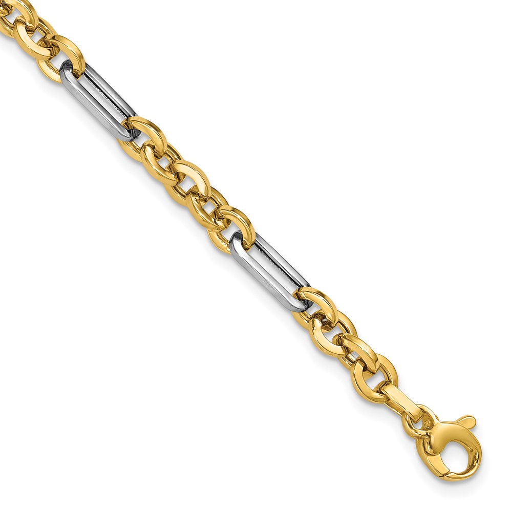 14K w/White Rhodium Polished Cable and Paperclip Link Bracelet - 0