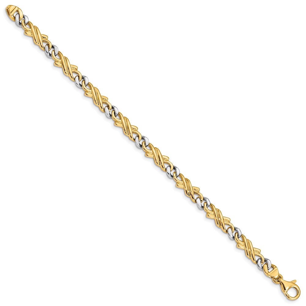 14K Two-tone 7 inch 6mm Hand Hand Polished Fancy Link with Fancy Lobster Clasp Bracelet - 1