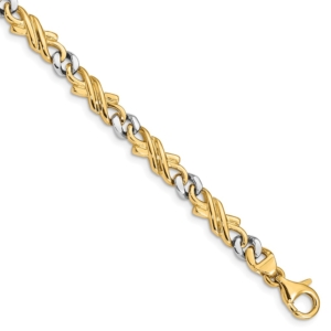 14K Two-tone 7 inch 6mm Hand Hand Polished Fancy Link with Fancy Lobster Clasp Bracelet - 0