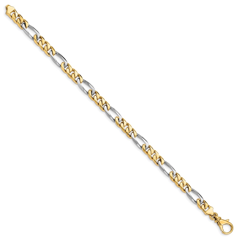 14K Two-tone 8 inch 6.1mm Hand Polished Fancy Link with Fancy Lobster Clasp Bracelet - 1