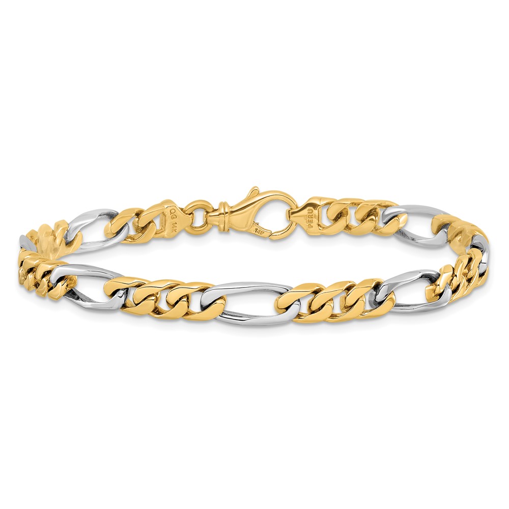 14K Two-tone 8 inch 6.1mm Hand Polished Fancy Link with Fancy Lobster Clasp Bracelet - 2