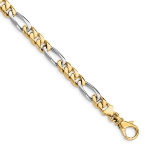 14K Two-tone 8 inch 6.1mm Hand Polished Fancy Link with Fancy Lobster Clasp Bracelet - 0