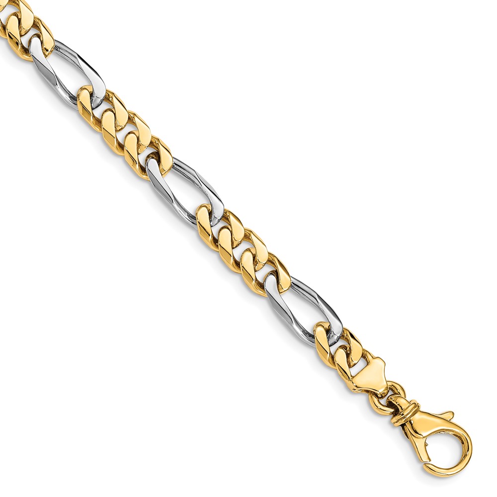 14K Two-tone 8 inch 6.1mm Hand Polished Fancy Link with Fancy Lobster Clasp Bracelet - 0