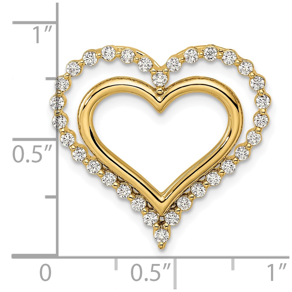 14k 1/2 carat Lab Grown Diamond VS/SI+ G+ Complete Double Heart Chain Slide Pendant - 3