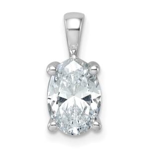 14k White Gold 2 carat Lab Grown Diamond VS+ F+ Oval Complete Four Prong Pendant - 0
