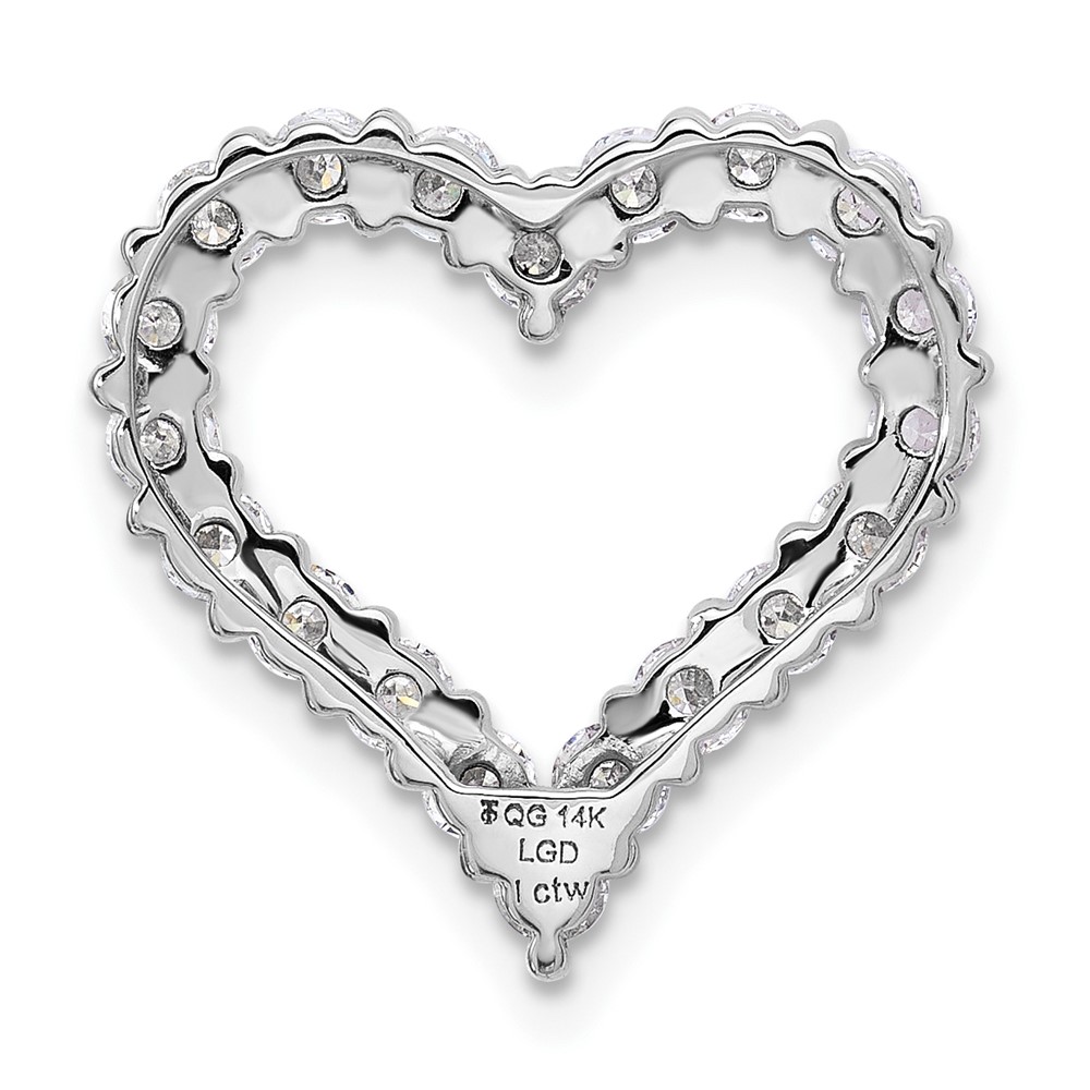 14k White Gold 1 carat Lab Grown Diamond VS/SI+ G+ Complete Heart Chain Slide Pendant - 2
