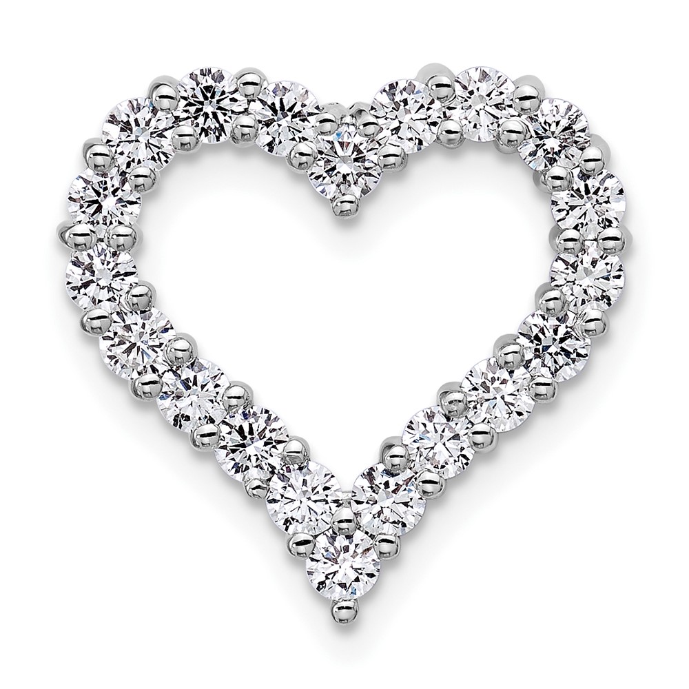 14k White Gold 1 carat Lab Grown Diamond VS/SI+ G+ Complete Heart Chain Slide Pendant - 0