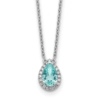 Pure Serenity 14k White Gold 1/6 carat Lab Grown Diamond VS/SI+ G+ and Lab Created Paraiba 18 inch Oval Halo Pendant Necklace - 0