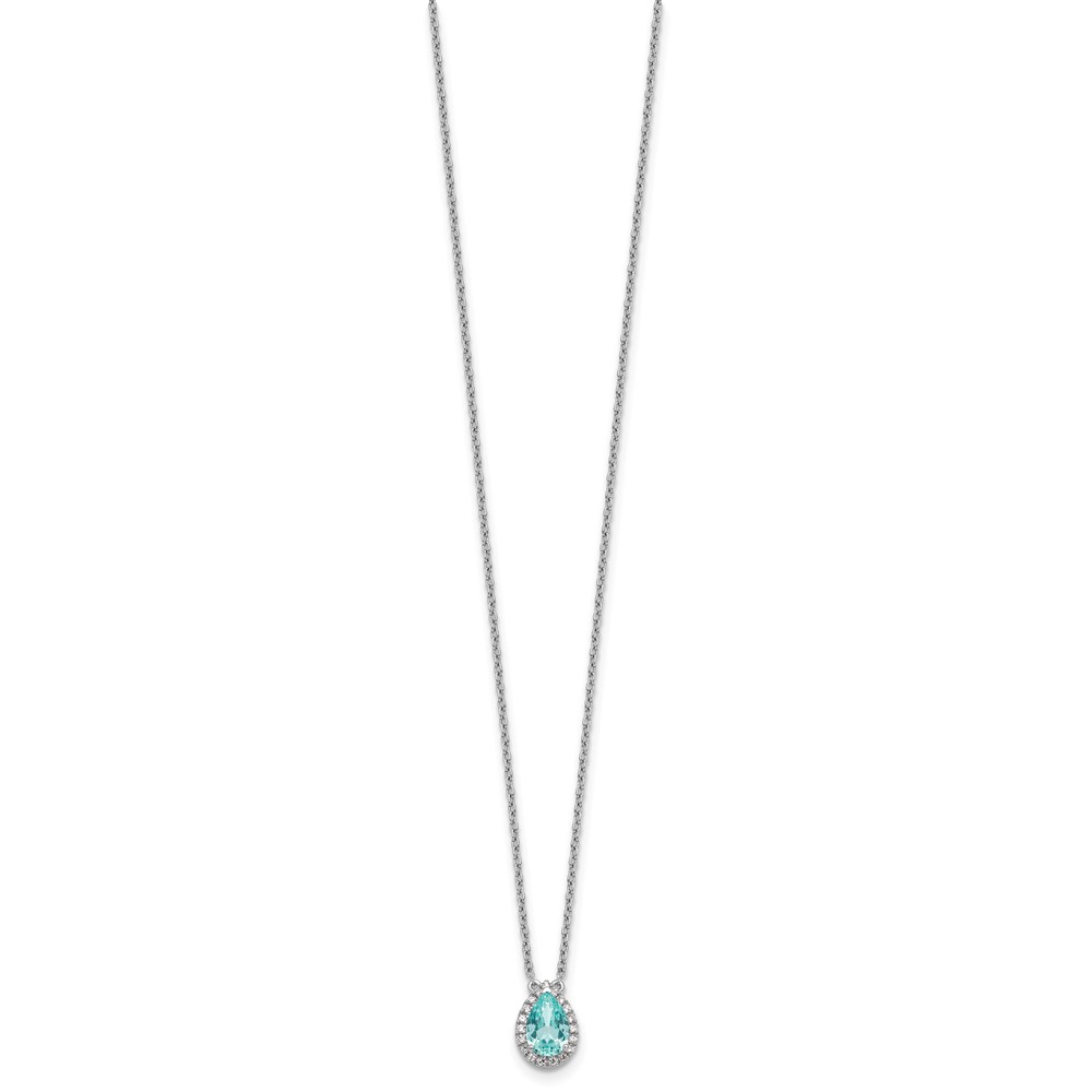 Pure Serenity 14k White Gold 1/6 carat Lab Grown Diamond VS/SI+ G+ and Lab Created Paraiba 18 inch Oval Halo Pendant Necklace - 1