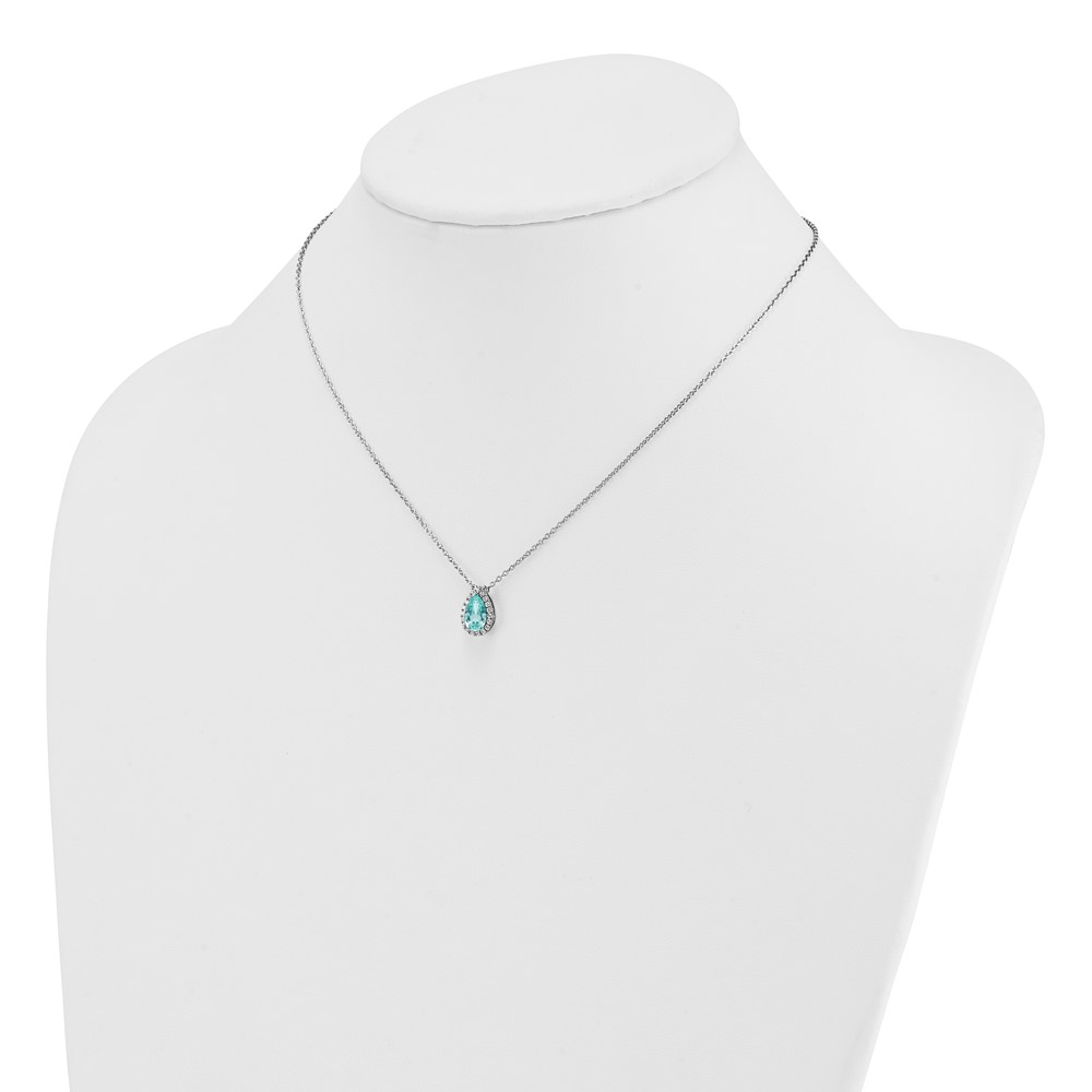 Pure Serenity 14k White Gold 1/6 carat Lab Grown Diamond VS/SI+ G+ and Lab Created Paraiba 18 inch Oval Halo Pendant Necklace - 2