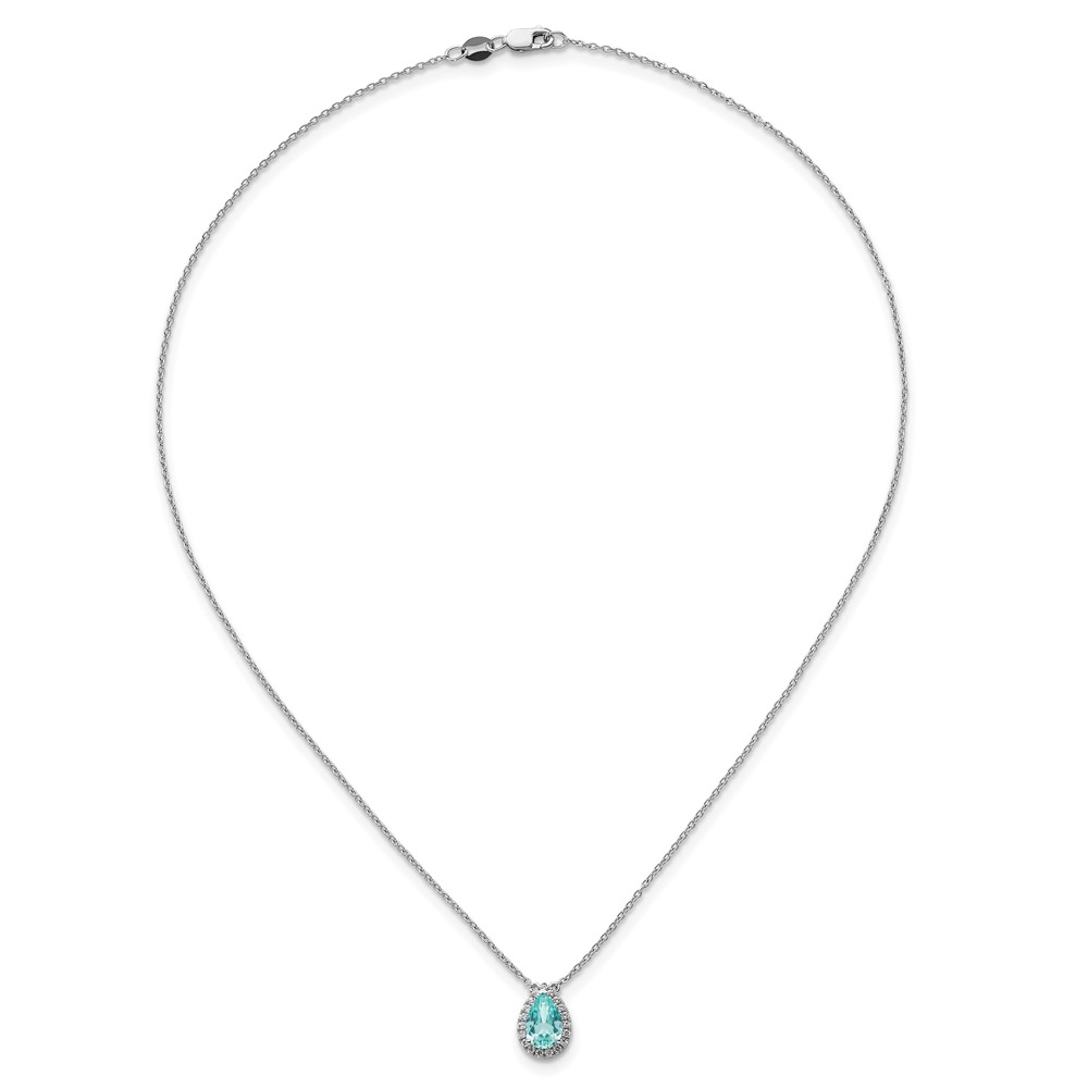 Pure Serenity 14k White Gold 1/6 carat Lab Grown Diamond VS/SI+ G+ and Lab Created Paraiba 18 inch Oval Halo Pendant Necklace - 3
