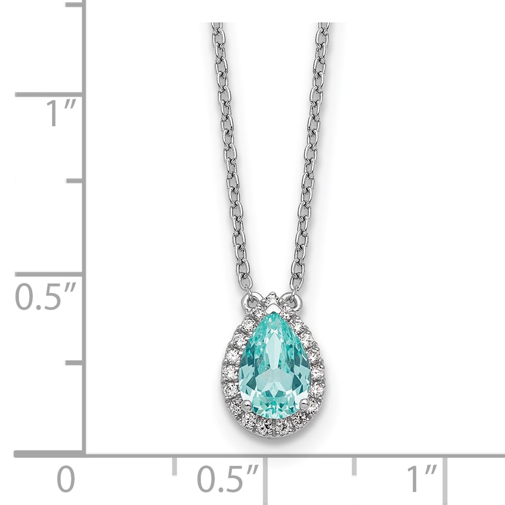 Pure Serenity 14k White Gold 1/6 carat Lab Grown Diamond VS/SI+ G+ and Lab Created Paraiba 18 inch Oval Halo Pendant Necklace - 4