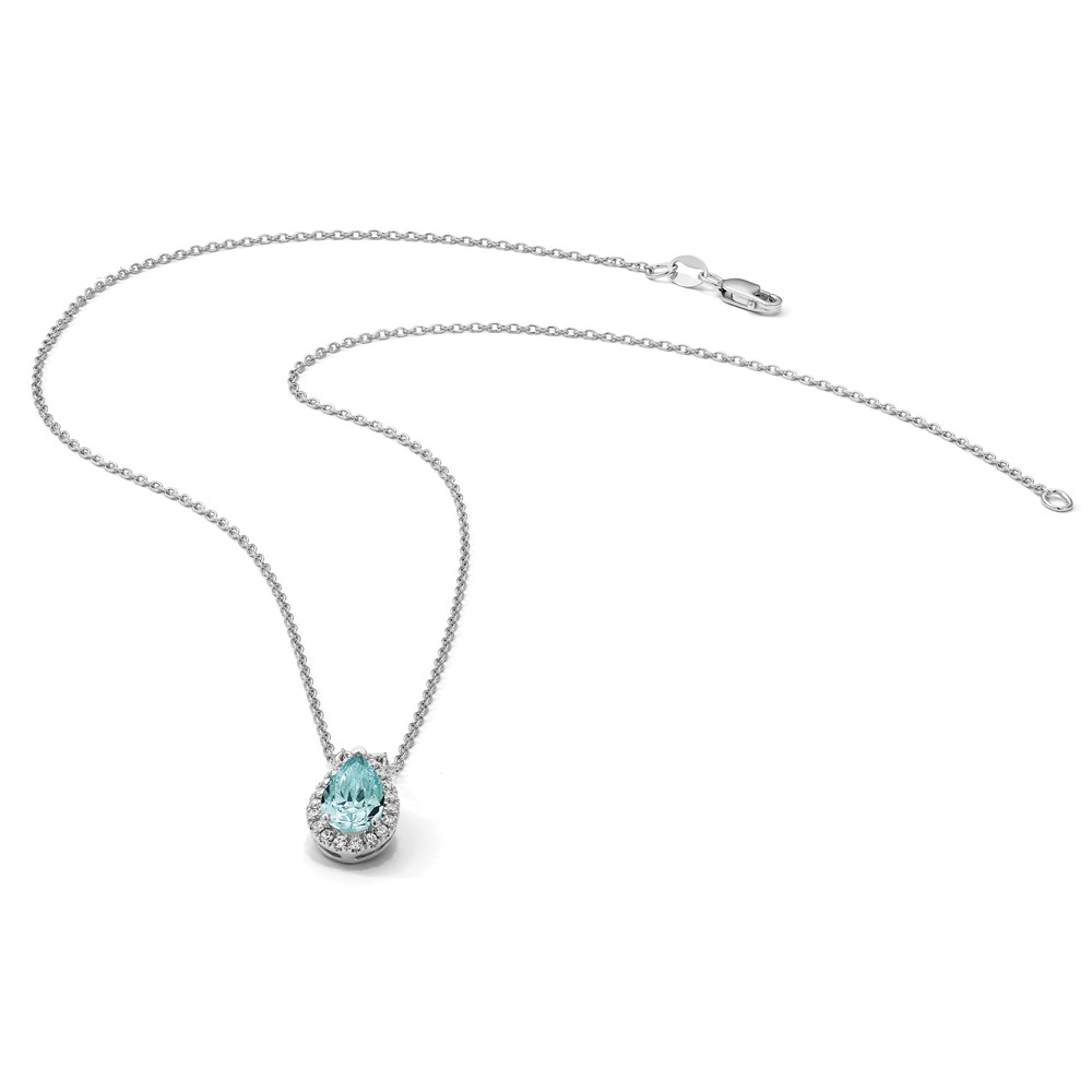 Pure Serenity 14k White Gold 1/6 carat Lab Grown Diamond VS/SI+ G+ and Lab Created Paraiba 18 inch Oval Halo Pendant Necklace - 5