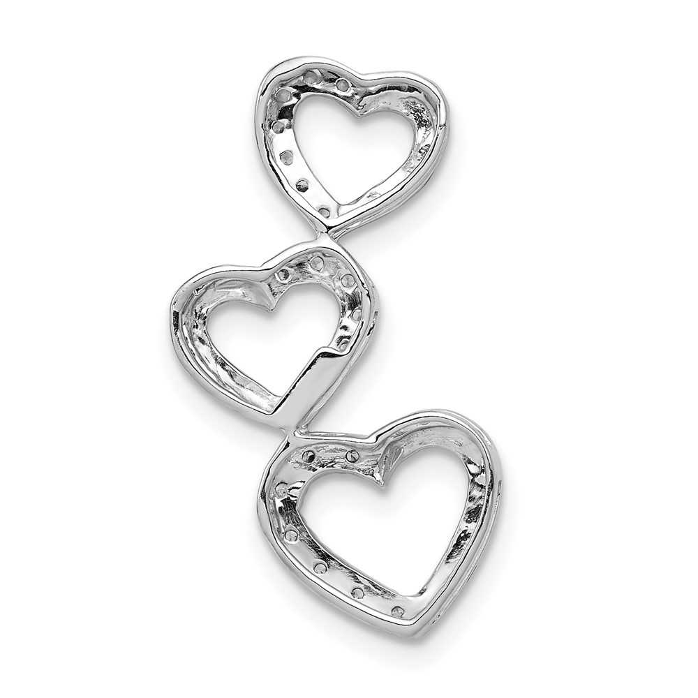 14k White Gold 1/10 carat Lab Grown Diamond VS/SI+ G+ Complete Triple Heart Chain Slide Pendant - 2