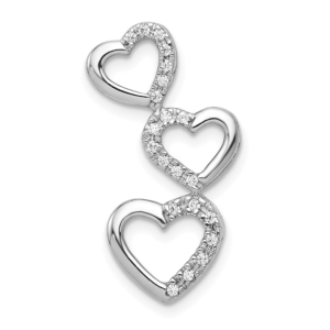 14k White Gold 1/10 carat Lab Grown Diamond VS/SI+ G+ Complete Triple Heart Chain Slide Pendant - 0