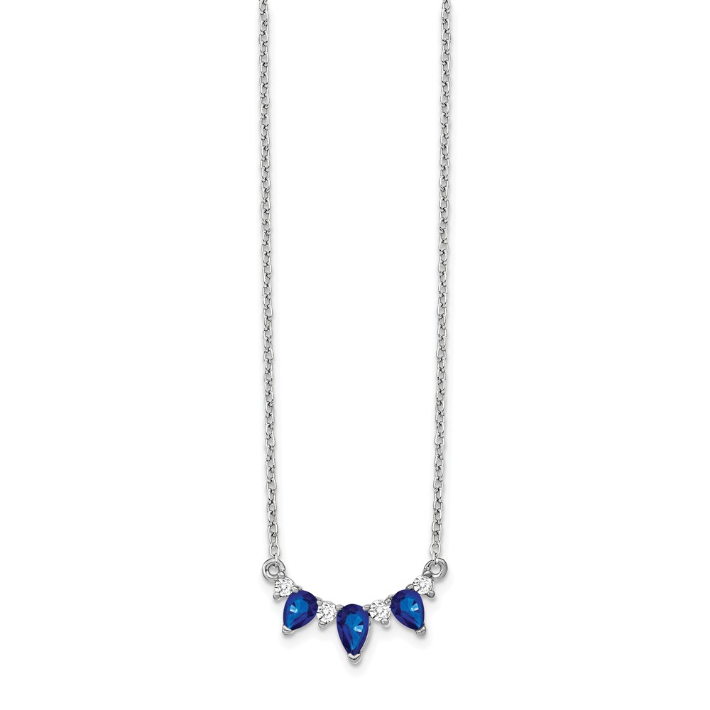 14k White Gold 1/8 carat Lab Grown Diamond VS/SI+ G+ and Created Sapphire Complete 18 inch Necklace - 1