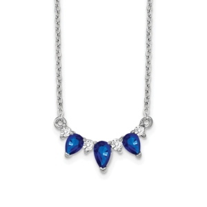 14k White Gold 1/8 carat Lab Grown Diamond VS/SI+ G+ and Created Sapphire Complete 18 inch Necklace - 0