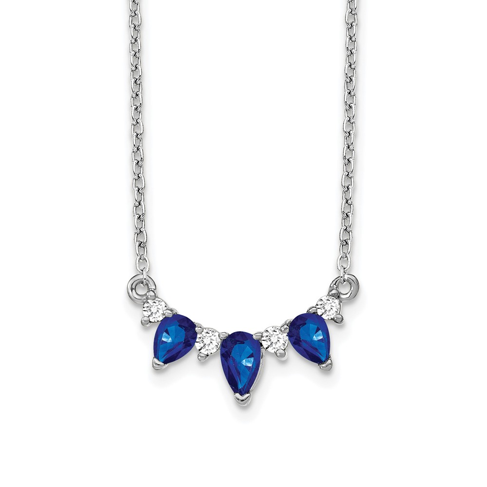 14k White Gold 1/8 carat Lab Grown Diamond VS/SI+ G+ and Created Sapphire Complete 18 inch Necklace - 0