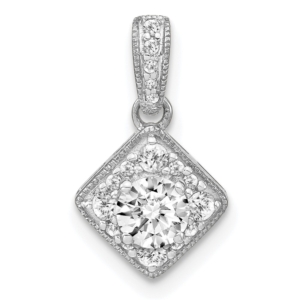 14k White Gold 1/2 carat Lab Grown Diamond VS/SI+ G+ Square Complete Vintage Pendant - 0
