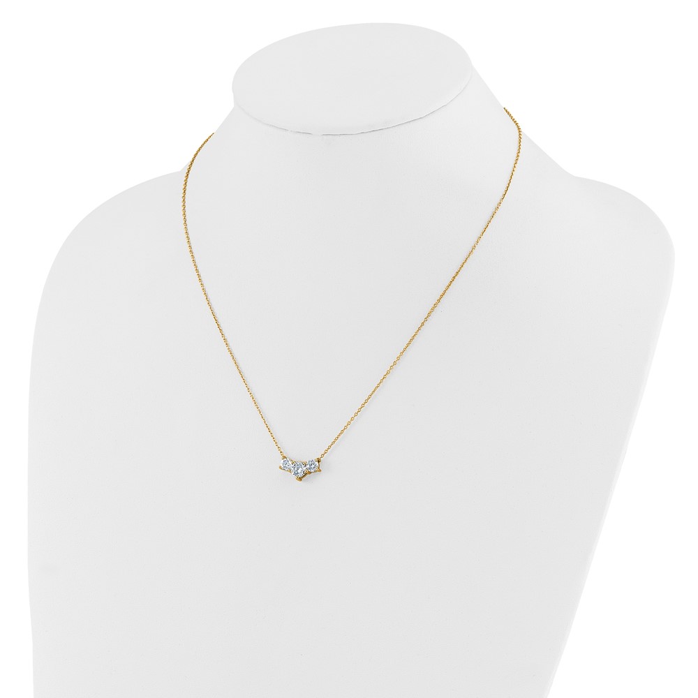 14k 1 1/2 carat Lab Grown Diamond VS/SI+ G+ Round Complete 18 inch Three Stone Necklace - 2