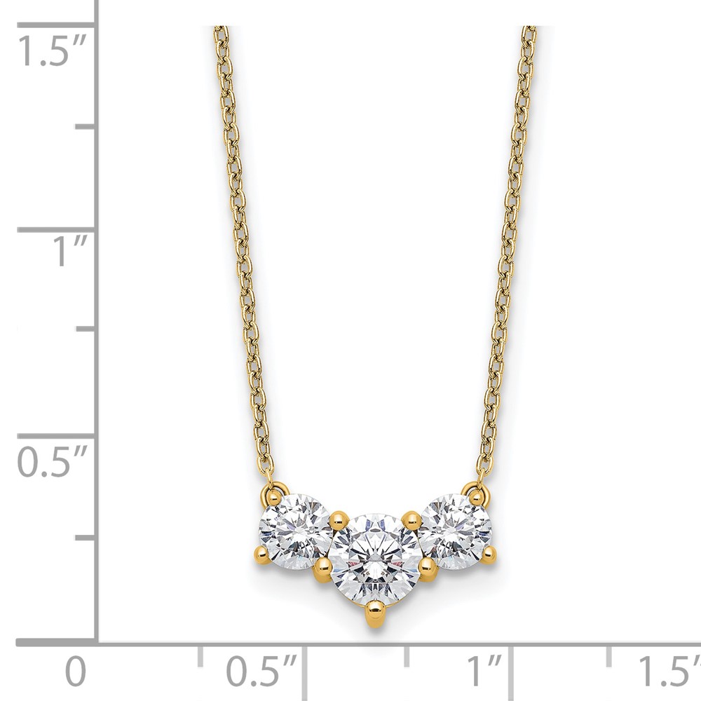 14k 1 1/2 carat Lab Grown Diamond VS/SI+ G+ Round Complete 18 inch Three Stone Necklace - 3