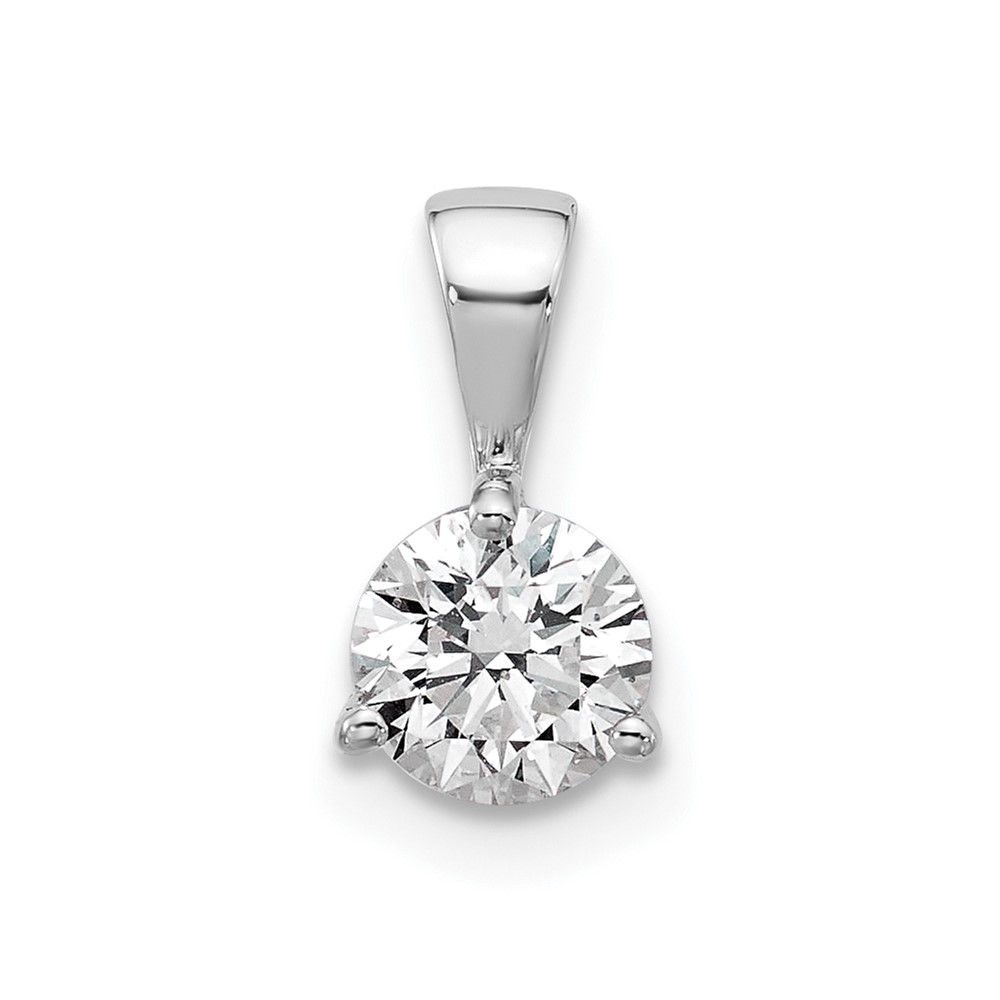 14k White Gold 1 carat Lab Grown Diamond VS/SI+ G+ Three Prong Complete Solitaire Pendant - 0