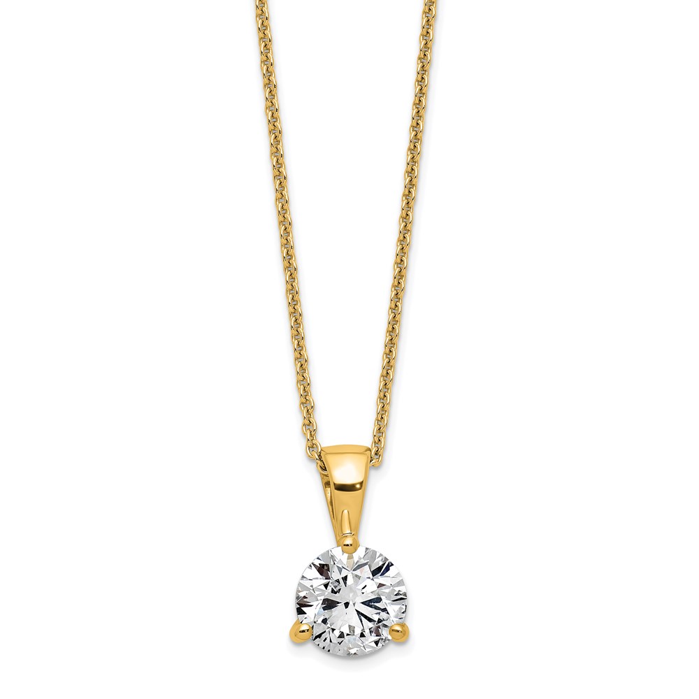 14k 1 carat Lab Grown Diamond VS/SI+ G+ Three Prong 18 inch Complete Solitaire Pendant Necklace - 0