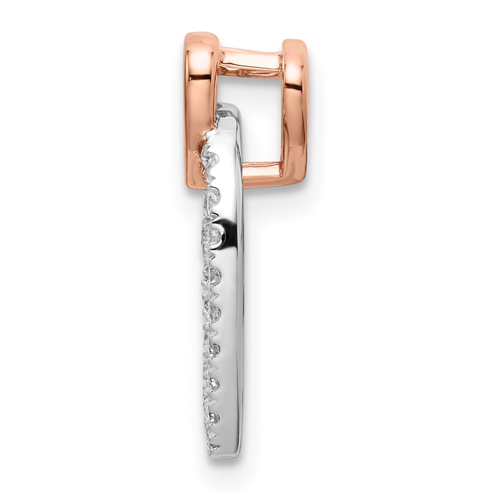14k Two Tone Rose and White Gold 1/4 carat Lab Grown Diamond VS/SI+ G+ Complete Double Heart Chain Slide Pendant - 1