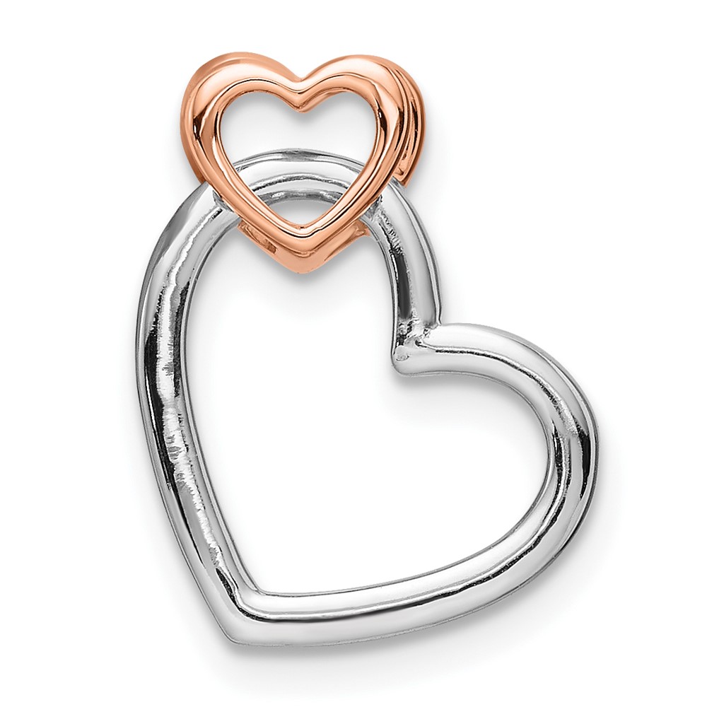 14k Two Tone Rose and White Gold 1/4 carat Lab Grown Diamond VS/SI+ G+ Complete Double Heart Chain Slide Pendant - 2