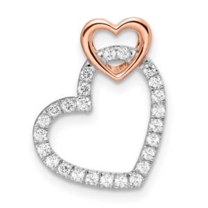 14k Two Tone Rose and White Gold 1/4 carat Lab Grown Diamond VS/SI+ G+ Complete Double Heart Chain Slide Pendant - 0