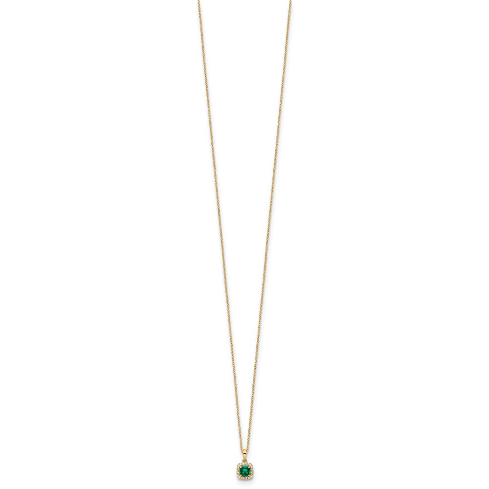 10k 1/10 carat Lab Grown Diamond VS/SI+ G+ and Created Emerald Complete 18 inch Pendant Necklace - 1 10k 1/10 carat Lab Grown Diamond VS/SI+ G+ and Created Emerald Complete 18 inch Pendant Necklace - 1