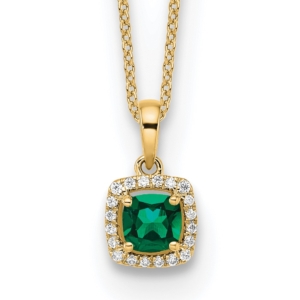 10k 1/10 carat Lab Grown Diamond VS/SI+ G+ and Created Emerald Complete 18 inch Pendant Necklace - 0