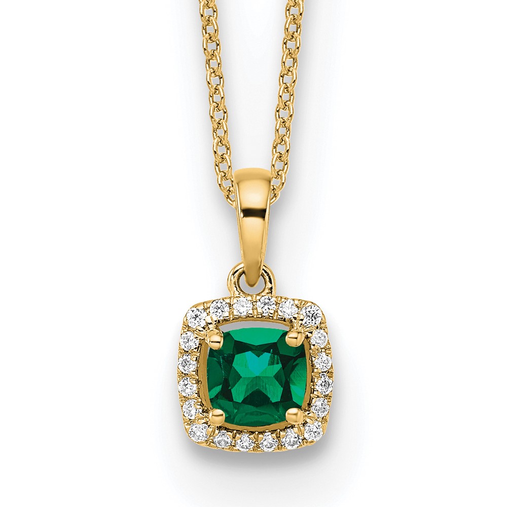 10k 1/10 carat Lab Grown Diamond VS/SI+ G+ and Created Emerald Complete 18 inch Pendant Necklace - 0 10k 1/10 carat Lab Grown Diamond VS/SI+ G+ and Created Emerald Complete 18 inch Pendant Necklace - 0